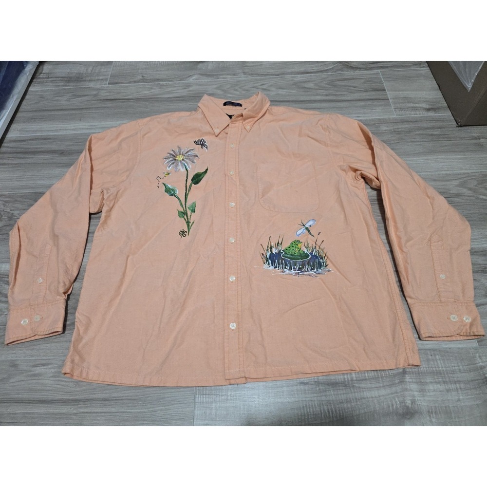 Bill Blass Men's Large Long Sleeve Dress Shirt Salmon Custom Painted Art